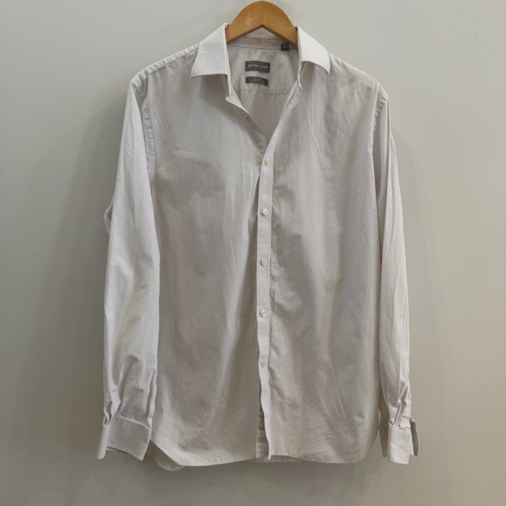 Michael Kors White-on-White Polka Dot Dress Shirt – Size 16½ Men’s